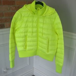 Zara Neon Yellow Hooded Puffer Jacket
